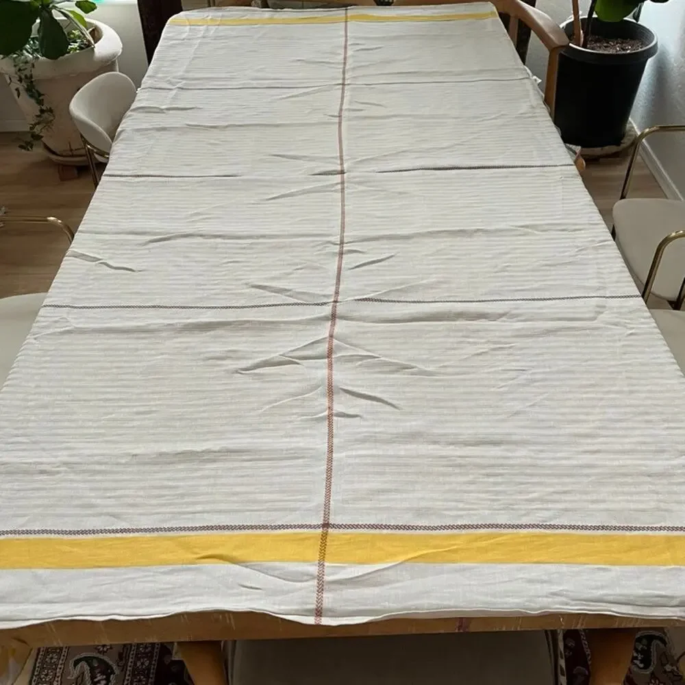 Thomas O'Brien Vintage Modern Striped Linen Blend Tablecloth 73” x 84”